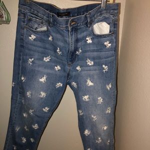 LOFT Embroidered Cropped Mom Jeans